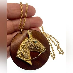 Vintage Gold and Brown Horse Pendant Necklace
